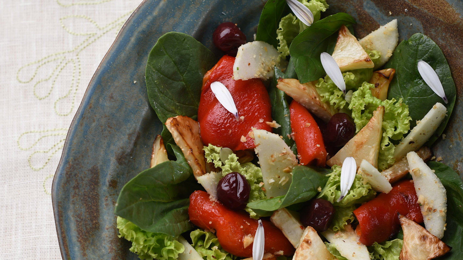 Parsnip, apple, cherry and mint salad