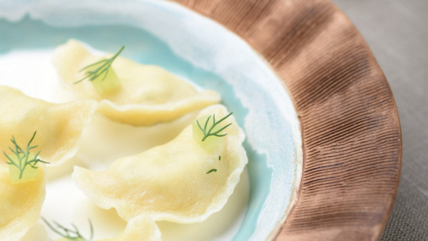 Varenyky with salty curd cheese